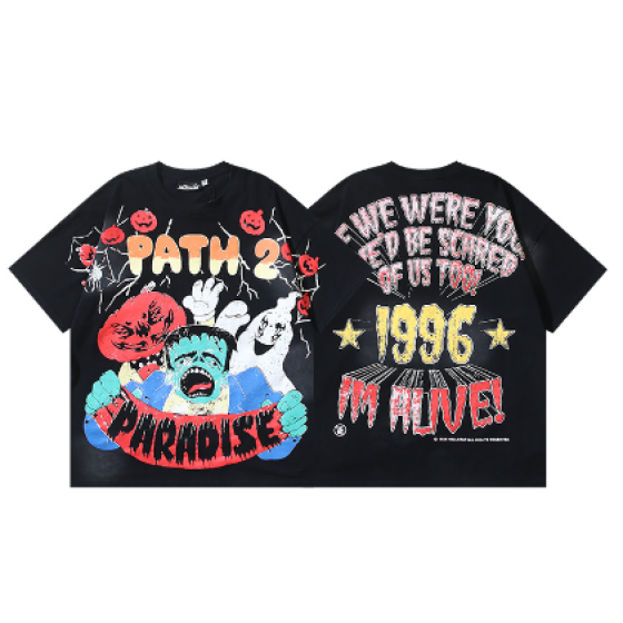 Hellstar Washed Retro Trendy Print Short-Sleeve T-Shirt